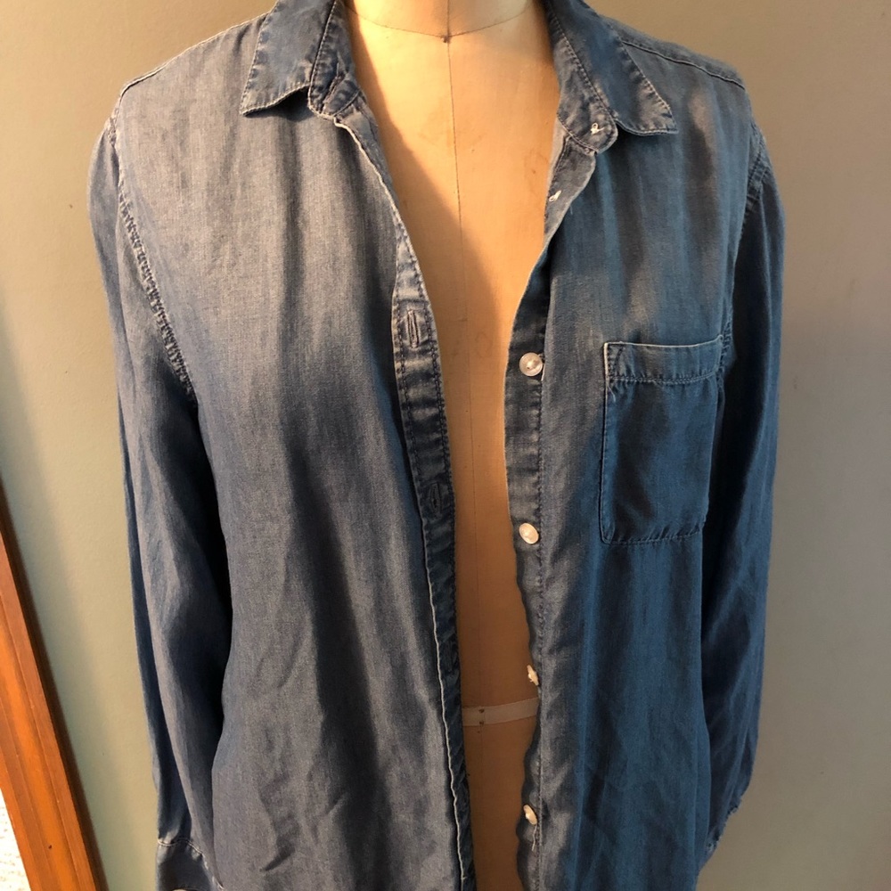 Mock denim button down